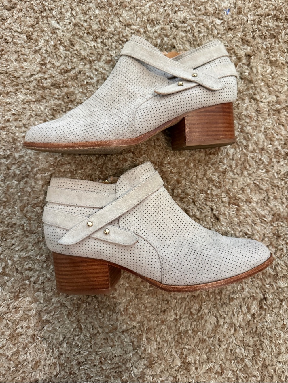 Anthropologie Light Gray Perforated Suede Ankle Booties Size 7